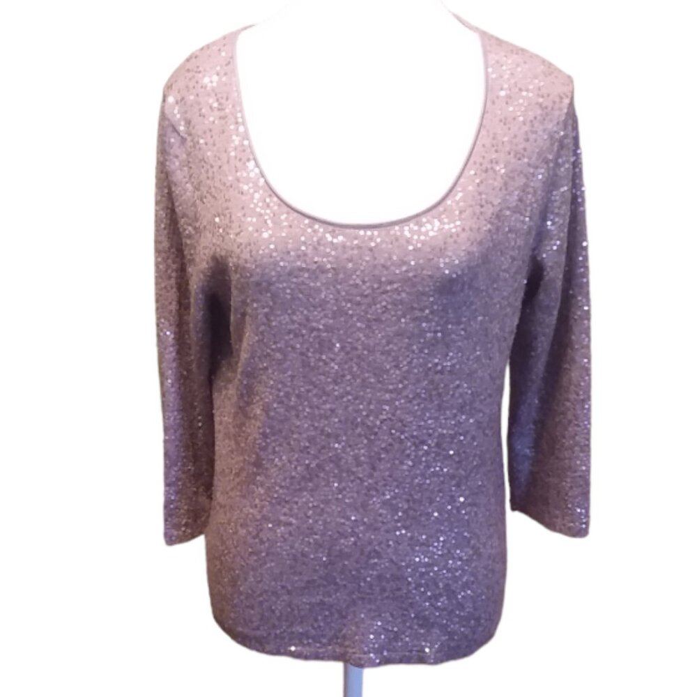 Eileen Fisher Women's Size S Mauve 3/4 Sleeve Scoop Neck Knit Sweater Silk Blend